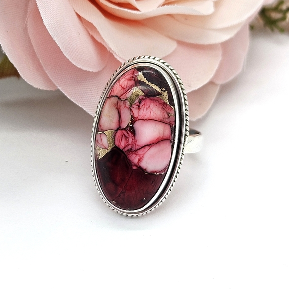 Red Rose Dahlia Gemstone Ring - Picture 3 of 5